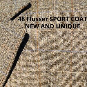 48 NEW  Plaid Italian Wool Sport Coat Flusser Olive Green Windowpane Blazer Luxe